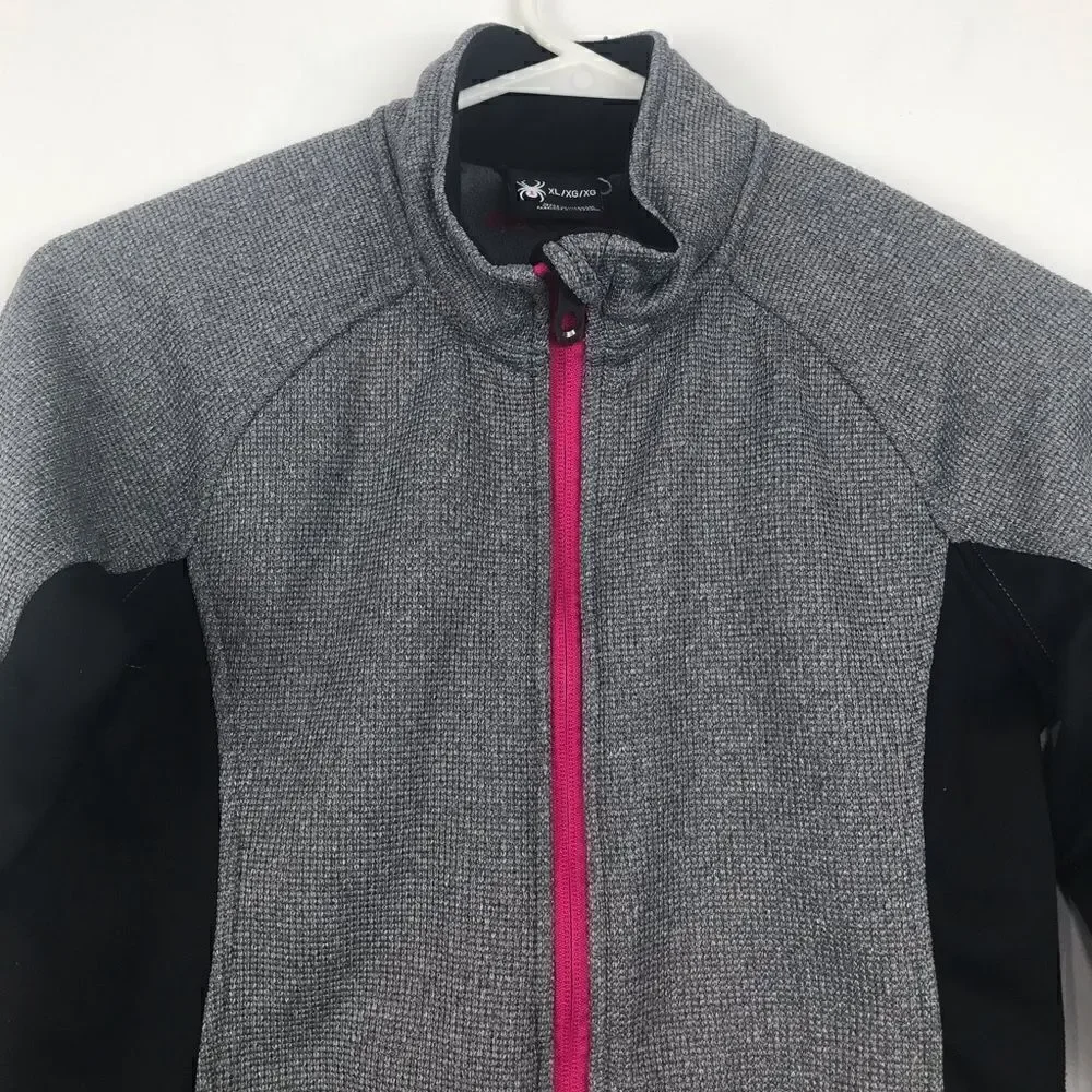 Spyder Gray and Black Zip Up Thermal Jacket with Pink Trim